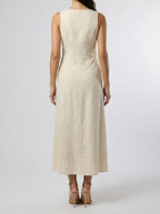 Women's Linen V-Neck Button Front Sleeveless Maxi Dress