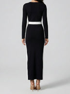Women's Long Sleeve Colour Block Mermaid Maxi Dress with Square Neck