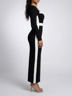 Women's Long Sleeve Colour Block Mermaid Maxi Dress with Square Neck