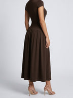 Women's Mock Neck Short Sleeve Occasion Maxi Dress