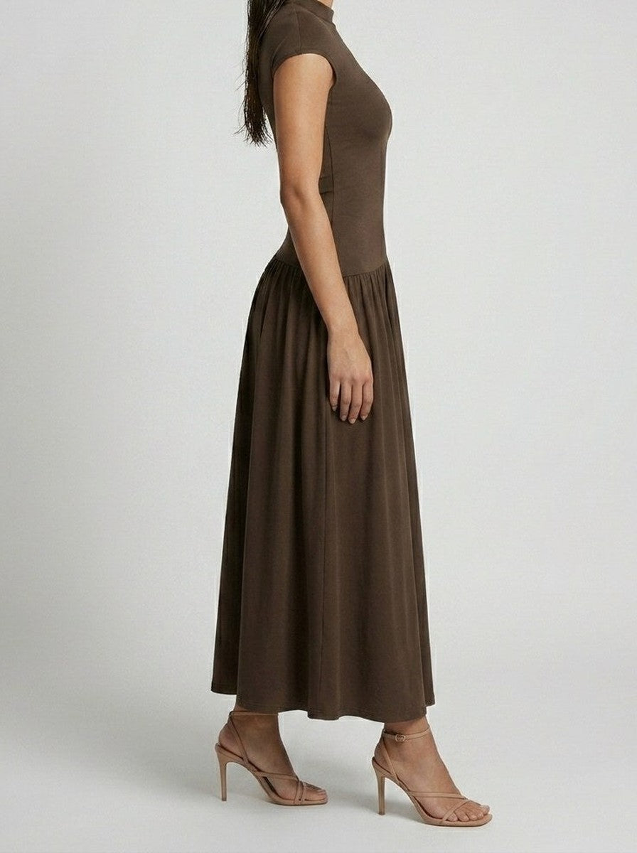 Women's Mock Neck Short Sleeve Wedding Guest Maxi Dress