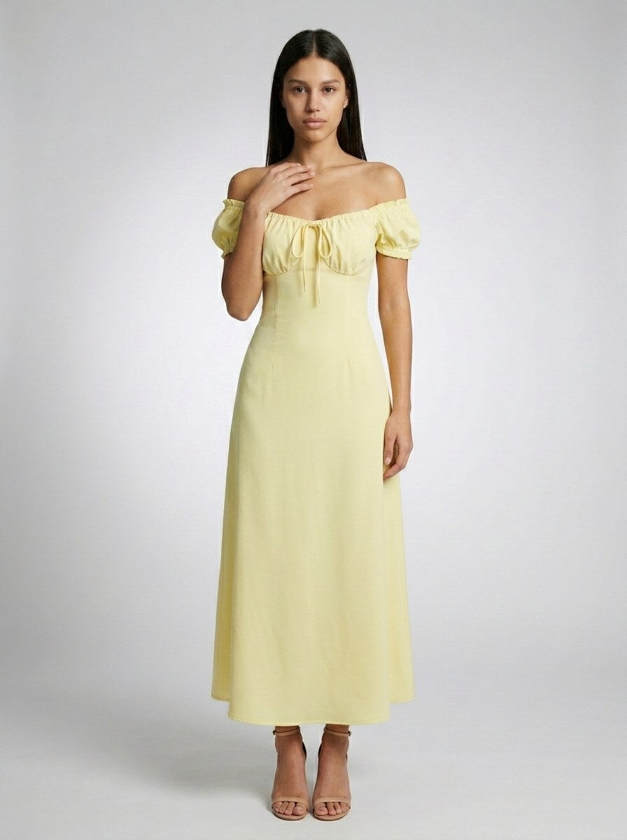 Women's Off-Shoulder Puff Sleeve Maxi Dress