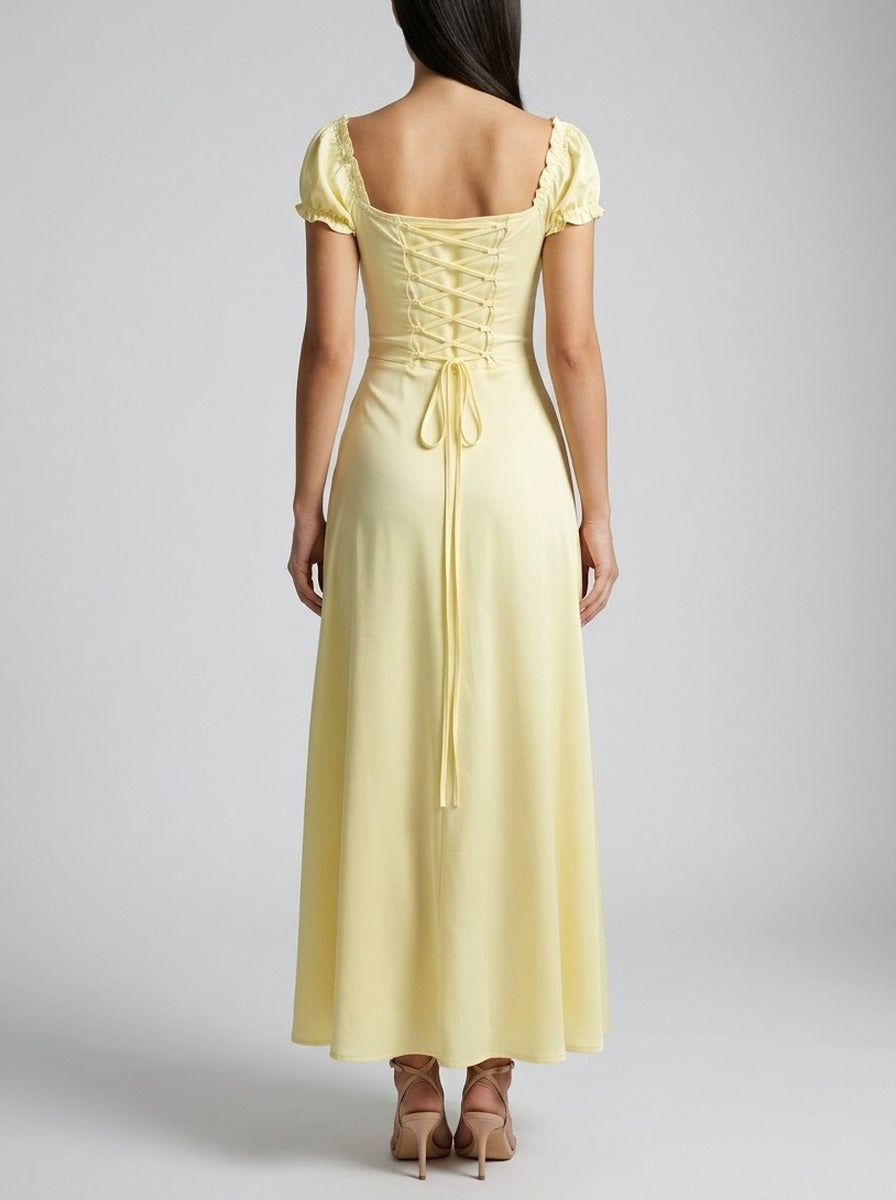 Women's Off-Shoulder Puff Sleeve Summer Maxi Dress