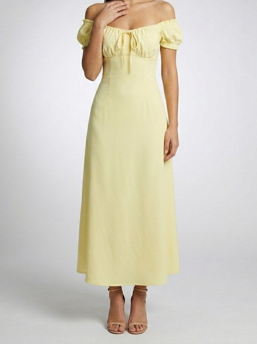 Women's Off-Shoulder Puff Sleeve Summer Maxi Dress