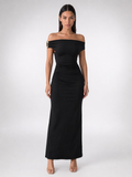 Women's Off Shoulder Ruched Waist Maxi Dress