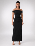 Women's Off Shoulder Ruched Waist Maxi Dress