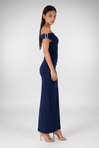 Women's Off Shoulder Ruched Waist Maxi Dress