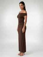 Women's Off Shoulder Ruched Waist Maxi Dress