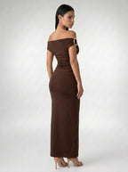 Women's Off Shoulder Ruched Waist Maxi Dress