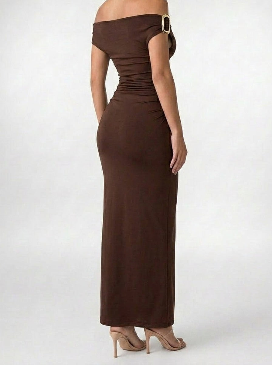Women's Off-Shoulder Ruched Occasion Maxi Dress