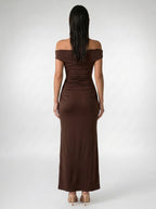 Women's Off Shoulder Ruched Waist Maxi Dress
