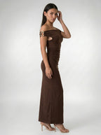 Women's Off Shoulder Ruched Waist Maxi Dress