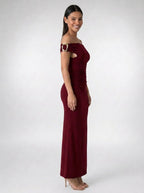 Women's Off Shoulder Ruched Waist Maxi Dress