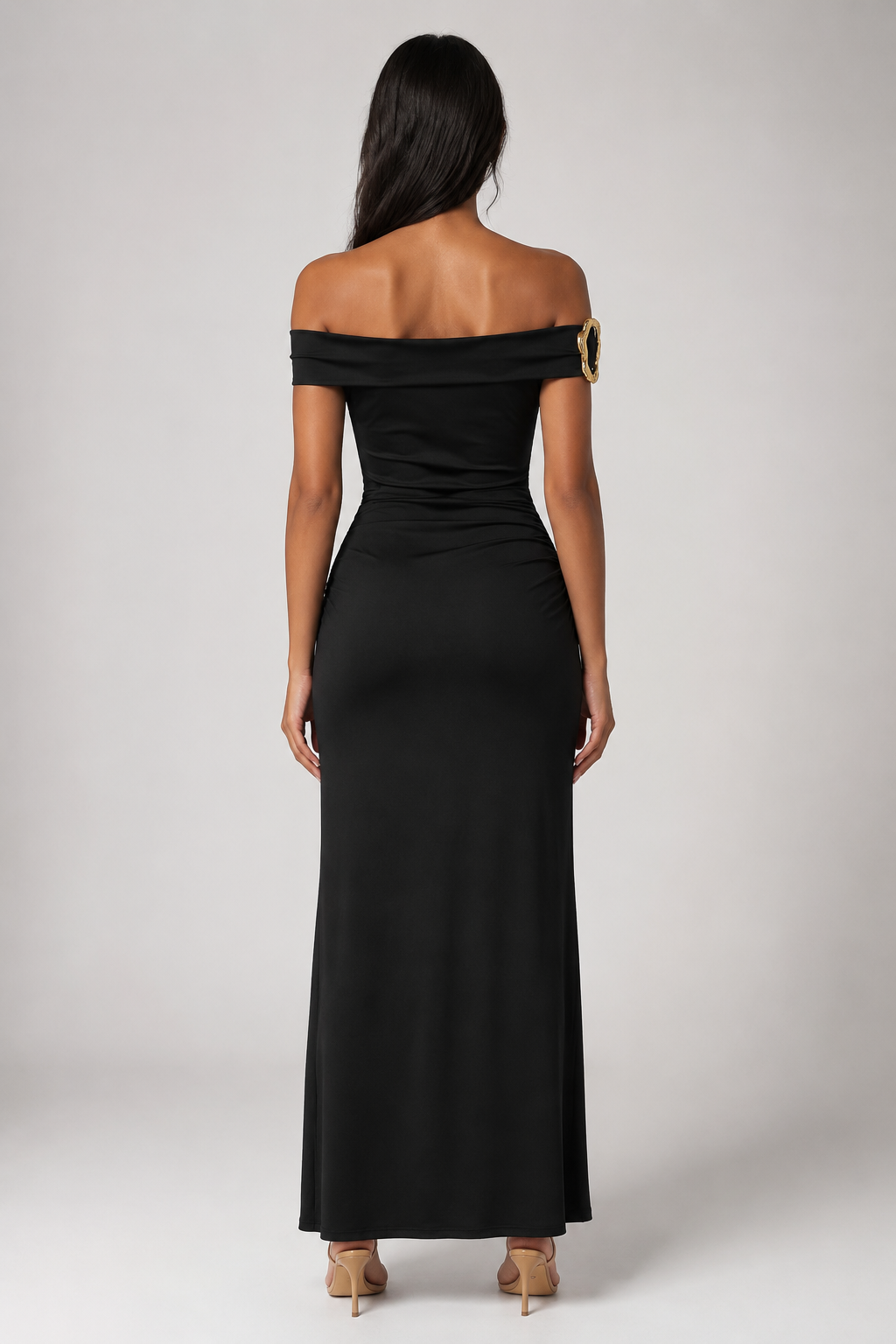 Women's Off Shoulder Ruched Waist Maxi Dress