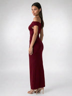 Women's Off Shoulder Ruched Waist Maxi Dress