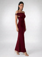 Women's Off Shoulder Ruched Waist Maxi Dress