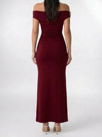 Women's Off-Shoulder Ruched Occasion Maxi Dress