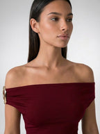 Women's Off Shoulder Ruched Waist Maxi Dress