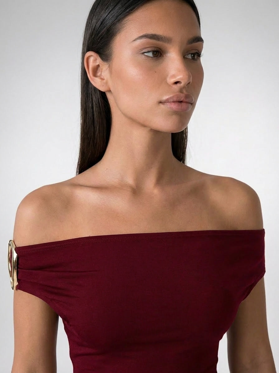 Women's Off Shoulder Ruched Waist Maxi Dress