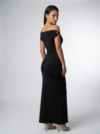 Women's Off Shoulder Ruched Waist Maxi Dress