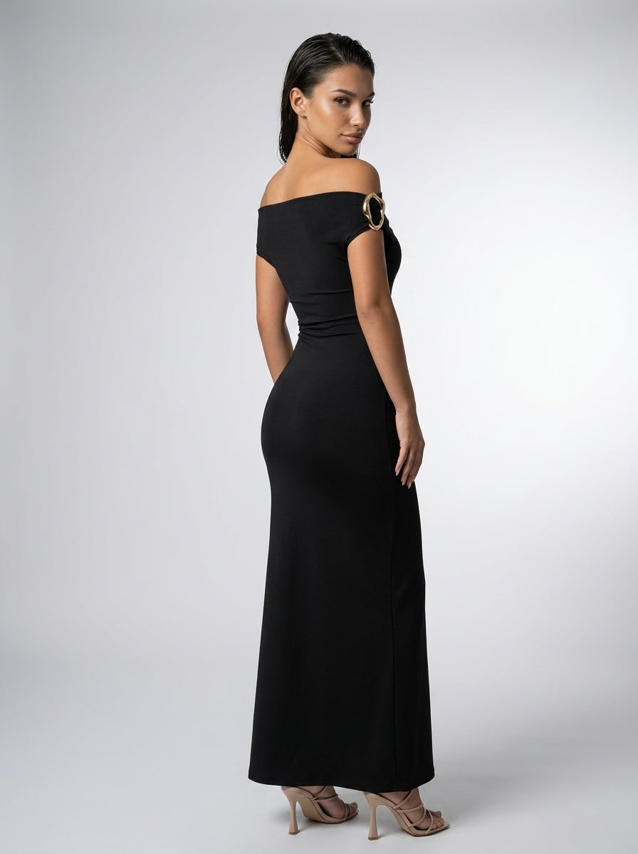 Women's Off Shoulder Ruched Waist Maxi Dress