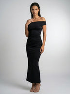 Women's Off Shoulder Ruched Waist Maxi Dress