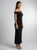 Women's Off Shoulder Ruched Waist Maxi Dress