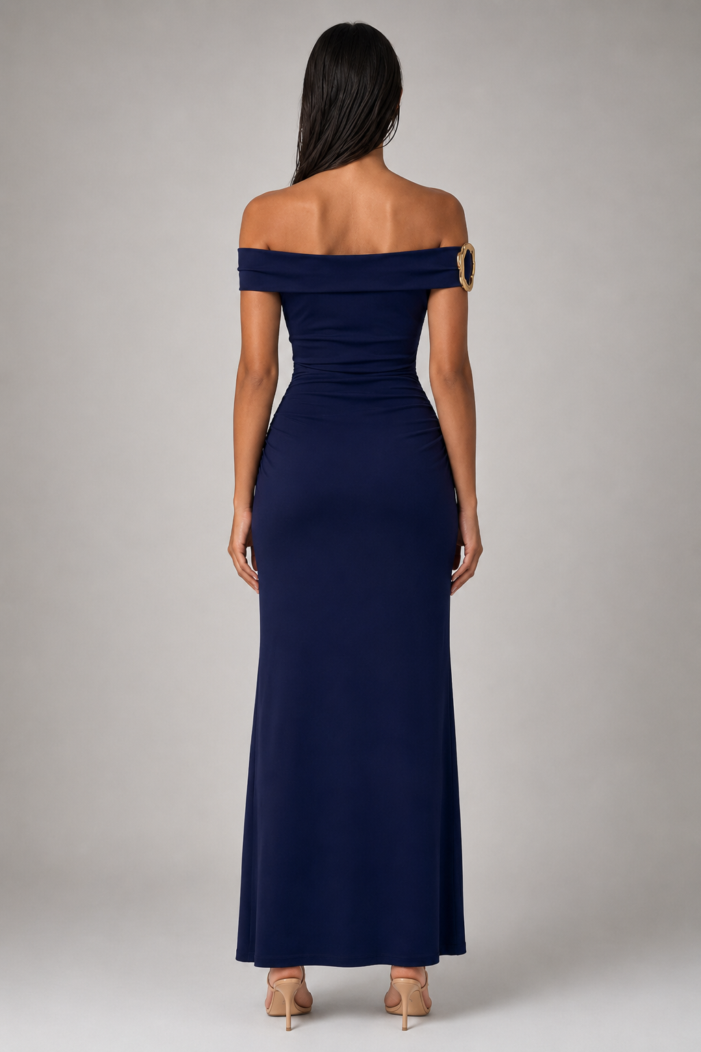 Women's Off Shoulder Ruched Waist Maxi Dress