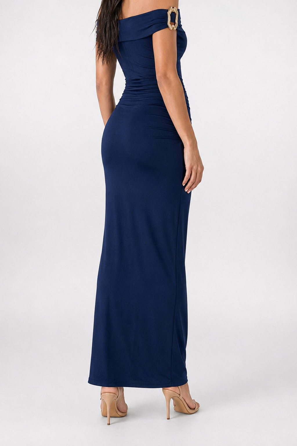 Women's Off-Shoulder Ruched Wedding Guest Maxi Dress