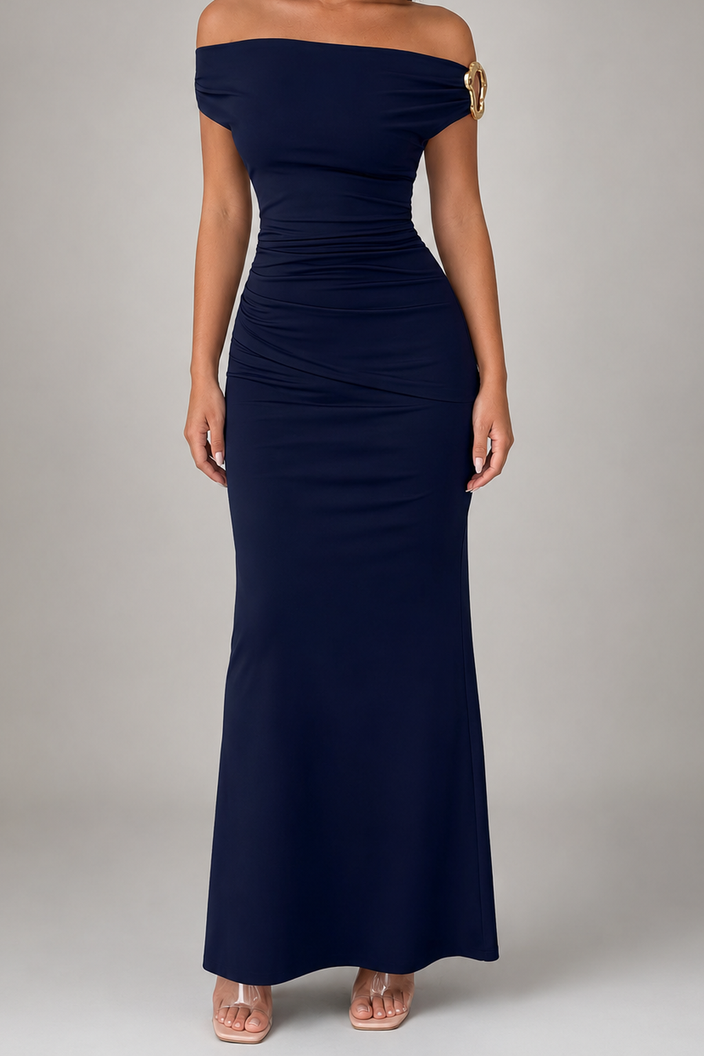 Women's Off-Shoulder Ruched Wedding Guest Maxi Dress