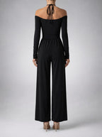 Women's Off-Shoulder Wide Leg Jumpsuit with Wrap V-Neck