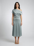Women's One Shoulder Draped A-Line Midi Dress