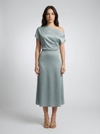 Women's One Shoulder Draped A-Line Midi Dress