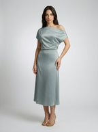 Women's One Shoulder Draped A-Line Midi Dress