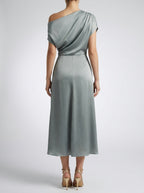Women's One Shoulder Draped A-Line Midi Dress