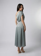 Women's One Shoulder Draped A-Line Midi Dress
