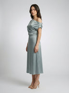 Women's One Shoulder Draped A-Line Midi Dress