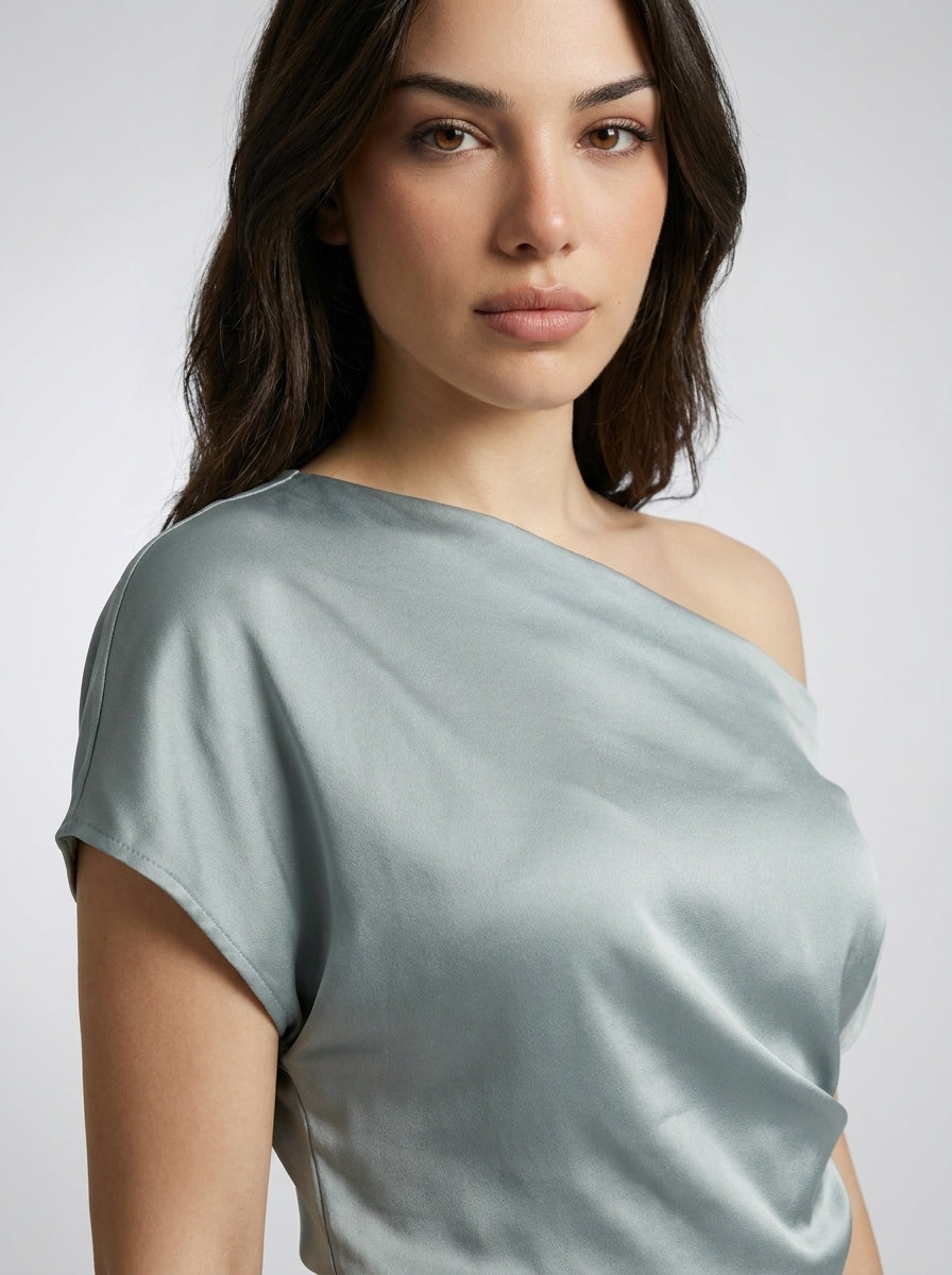 Women's One Shoulder Draped A-Line Midi Dress