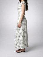 Women's Polka Dot A-Line Maxi Dress with Cap Sleeve and Round Neck