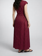Women's Polka Dot A-Line Maxi Dress with Cap Sleeve and Round Neck