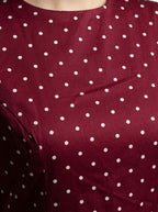 Women's Polka Dot A-Line Maxi Dress with Cap Sleeve and Round Neck