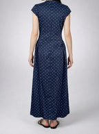 Women's Polka Dot A-Line Maxi Dress with Cap Sleeve and Round Neck