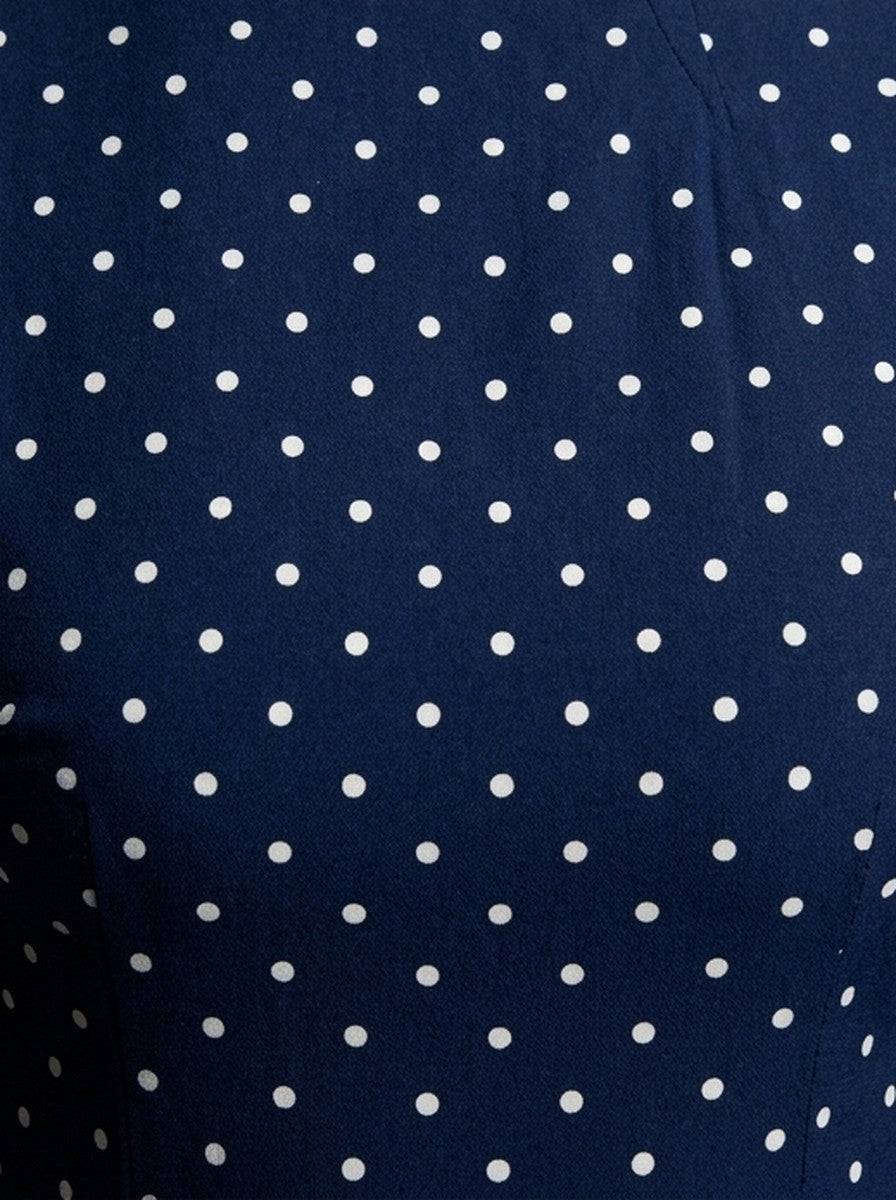 Women's Polka Dot A-Line Maxi Dress with Cap Sleeve and Round Neck
