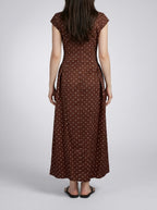 Women's Polka Dot A-Line Maxi Dress with Cap Sleeve and Round Neck