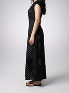 Women's Polka Dot A-Line Maxi Dress with Cap Sleeve and Round Neck