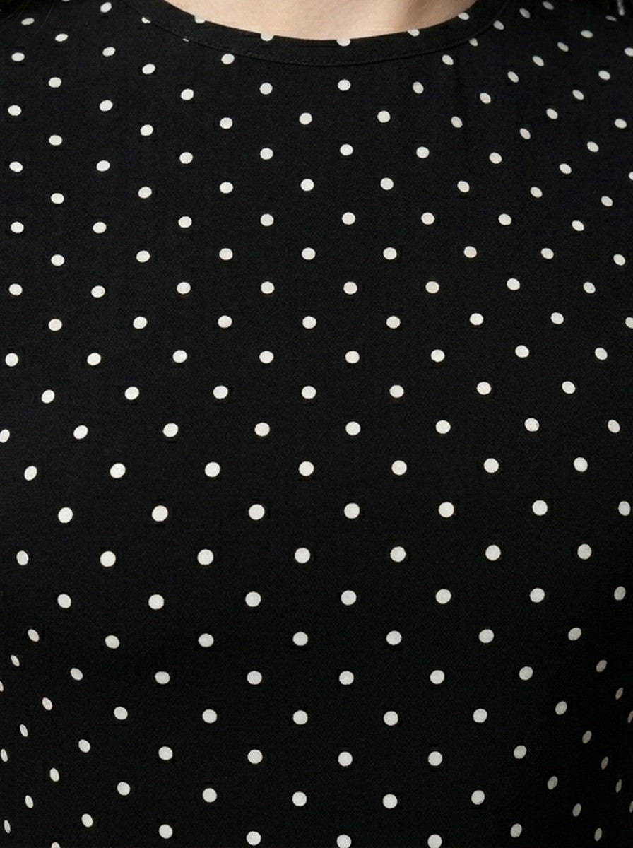 Women's Polka Dot A-Line Maxi Dress with Cap Sleeve and Round Neck