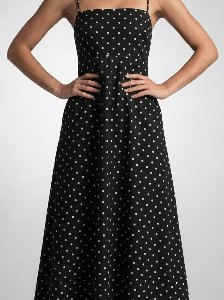 Women's Polka Dot Maxi Dress with Spaghetti Straps and Square Neck