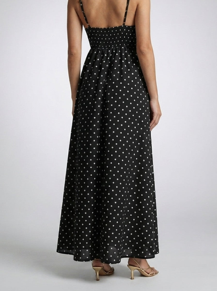 Women's Polka Dot Maxi Dress with Spaghetti Straps and Square Neck