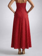 Women's Polka Dot Maxi Dress with Spaghetti Straps and Square Neck