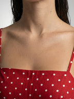 Women's Polka Dot Maxi Dress with Spaghetti Straps and Square Neck